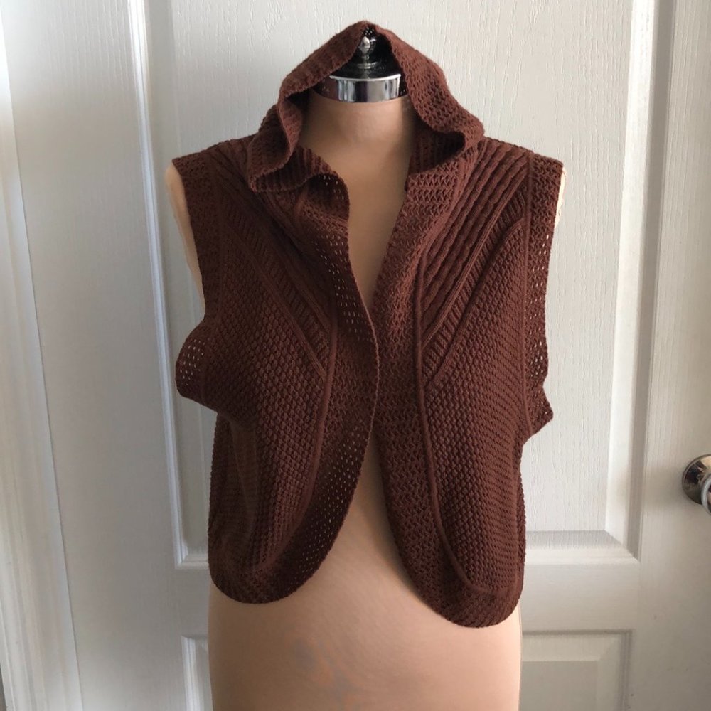Faded Glory Brown Knitted Cardigan W Hood open front Hot Chocolate Brown